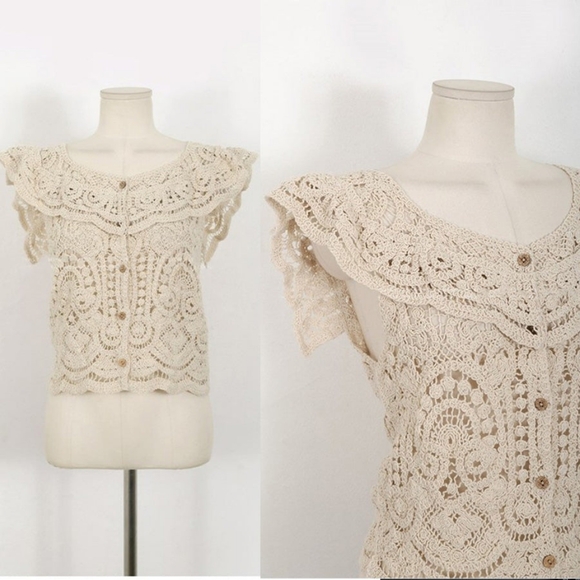 NWT Universal Thread Crochet Knit French Sleeve Ruffle Collar Cardigan, L - Picture 2 of 12